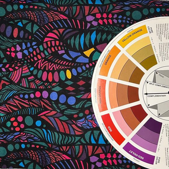 Multicolor Zentangle Print by Keepsake Calico Cotton Fabric - 1 Yard - Red, Blue - Picture 5 of 6